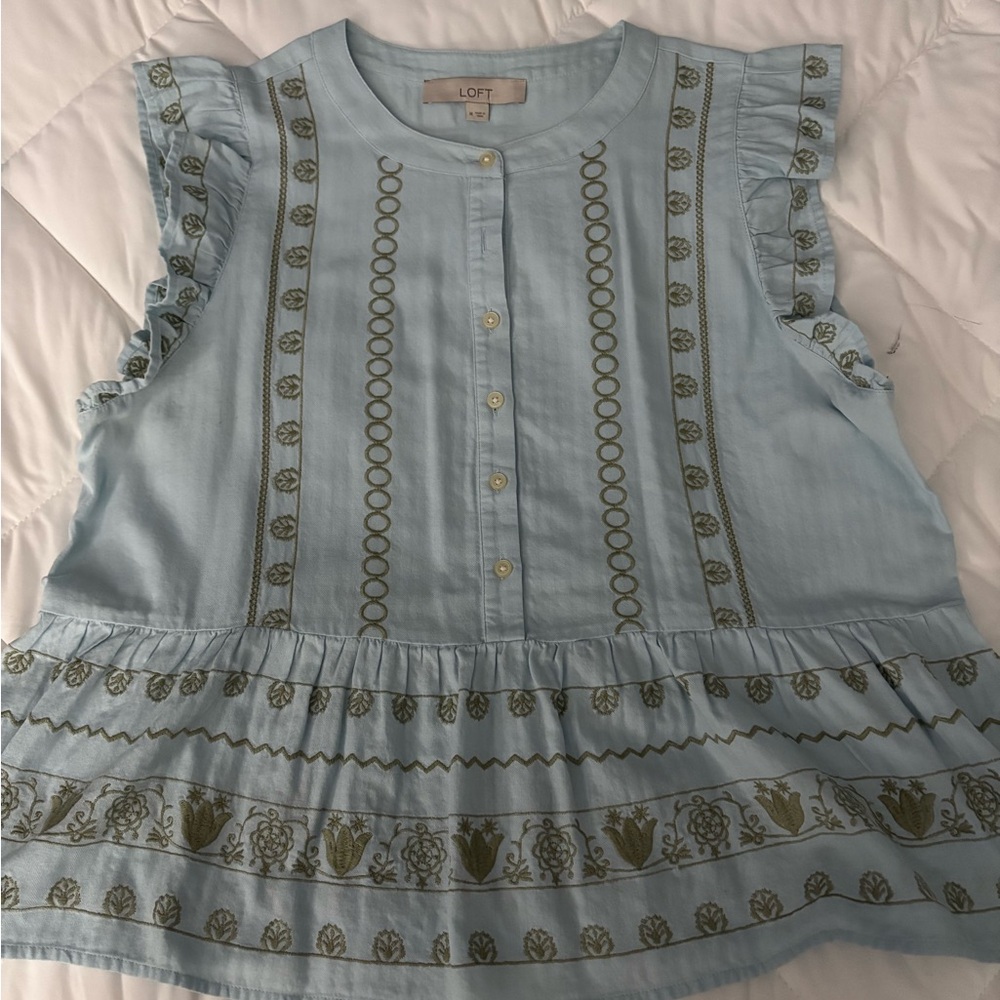 LOFT Light Blue Button-Up Blouse